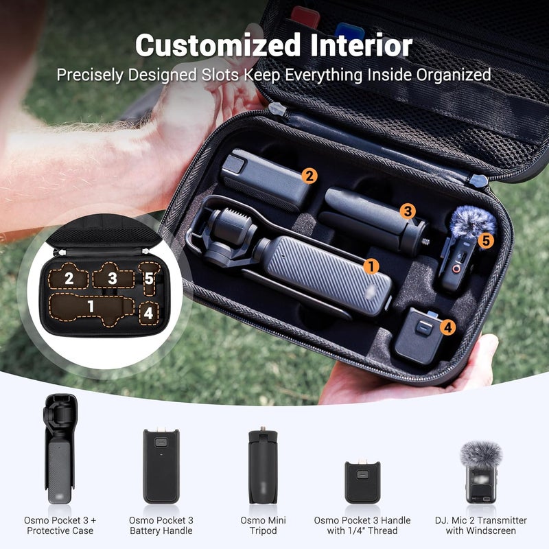 JJC Osmo Pocket 3 Case, Portable Carrying Case Bag for DJI Osmo Pocket 3 Creator Combo, Osmo Pocket 3 Travel Protective Case with Neck Strap and MicroSD Card Case, Small Pocket for Accessories Storage - Image 2